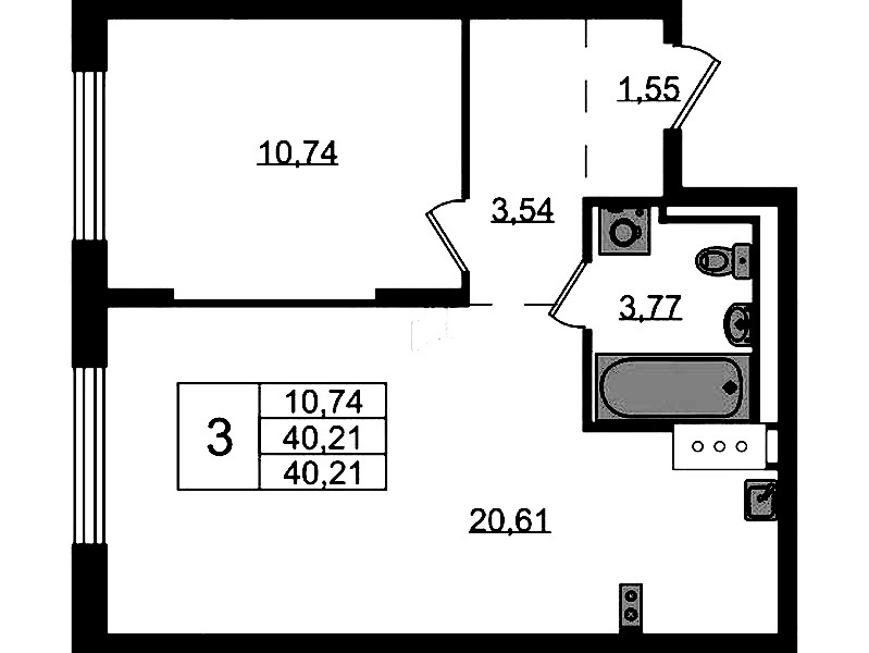 1-комнатная квартира 40.21 м², 12/13 эт., ЖК «Квартал Торики»